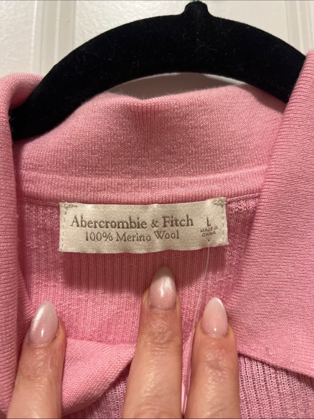 Abercrombie & Fitch half zip polo 100% merino wool soft ribbed lightweight pink - Picture 6 of 10